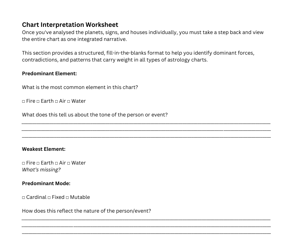 Astrology Chart Interpretation Workbook – Natal Chart Analysis – Birth Chart Study Guide PDF