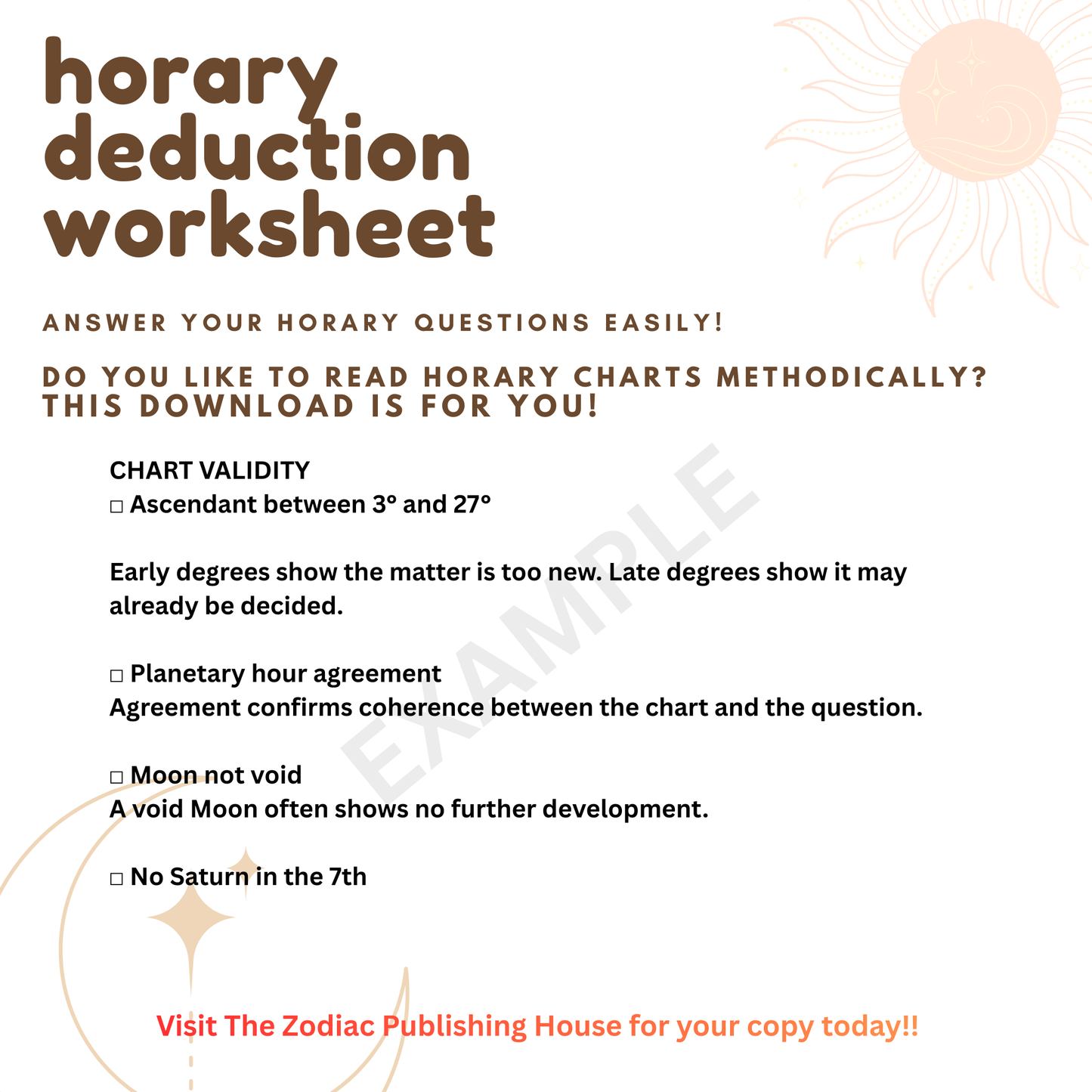 Horary Analysis Worksheets
